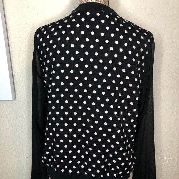 BCBG MaxAzria Discontinued Black, White Polka Dot Bomber with Sheer Sleeves Sz L - Picture 7 of 9